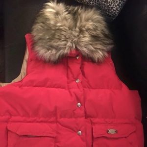 Ralph Lauren Polo quilted red vest w/ fur collar